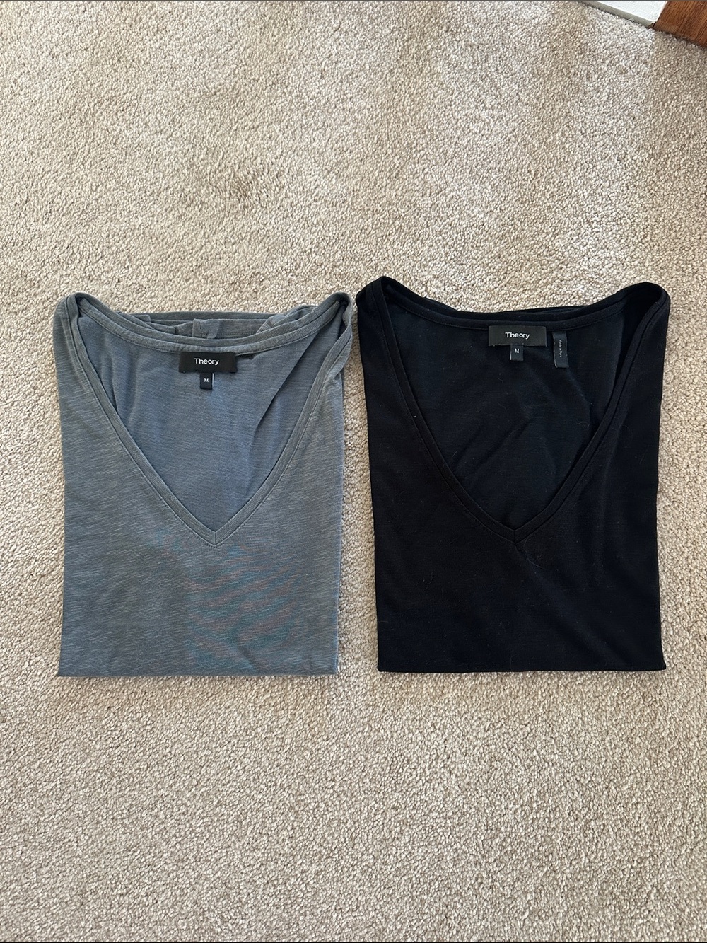 Theory Women’s V-Neck Short Sleeve Tops — Gray & Black